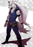  bad_id bad_pixiv_id belt boots full_body grin kitakarai long_hair male_focus pants precure smile smile_precure! solo tail werewolf white_hair wolf_tail wolfrun 