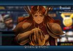  armor artist_name brown_eyes brown_hair chara chocolate ear_protection forehead_protector korean league_of_legends leona_(league_of_legends) long_hair shield solo sword teemo translated valentine watermark weapon web_address 