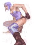  angry arisue_kanako ass boots breasts fighting_stance fingerless_gloves ghost_in_the_shell gloves kusanagi_motoko legs medium_breasts profile purple_hair short_hair solo 