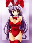  animal_ears bow bowtie breasts bunny_ears bunnysuit cleavage detached_collar large_breasts long_hair maguta original purple_hair red_eyes solo thighhighs wrist_cuffs 