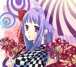  bow checkered flower gucchiann hair_bow hair_ornament original purple_hair solo umbrella 