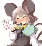  ^_^ aki_(akikaze_asparagus) animal_ears blush breasts capelet chocolate closed_eyes dress eating grey_hair mouse_ears mouse_tail nazrin short_hair small_breasts solo tail touhou 