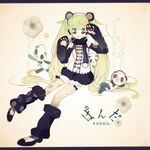  animal_costume animal_ears arms_up bad_id bad_pixiv_id bamboo garter_straps green_eyes green_hair hatsune_miku headphones leg_warmers letterboxed long_hair mismatched_legwear mouth_hold open_mouth panda panda_costume panda_ears paws print_legwear sitting solo souno_kazuki thighhighs twintails very_long_hair vocaloid 