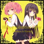  :t black_hair black_legwear blush chocolate eating garter_straps gift happy_valentine inu_x_boku_ss long_hair multiple_girls pink_eyes pink_hair purple_eyes ribbon roromiya_karuta shirakiin_ririchiyo short_hair short_twintails thighhighs twintails umino_tomo valentine 