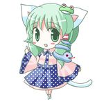  animal_ears bad_id bad_pixiv_id blush_stickers cat_ears cat_tail chibi detached_sleeves green_eyes green_hair kemonomimi_mode kochiya_sanae looking_at_viewer lowres meiya_neon open_mouth simple_background solo tail touhou white_background 