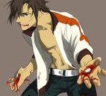  1boy angry blood brown_eyes brown_hair endou_mamoru guro inazuma_eleven inazuma_eleven_(series) irohaniwoedotirinuruwo male male_focus open_mouth simple_background solo tobacco_(artist) 