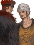  arisue_kanako black_hair eleven_supernova eustass_captain_kid fur_coat multiple_boys one_piece red_hair short_hair smile standing sweatshirt trafalgar_law 