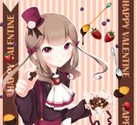  1boy akaimo_satsuma apron bow brown_hair candy chocolate crossdressing crown dress english food frown fruit goma_(11zihisin) hair_bow hat long_hair male male_focus pink_eyes ribbon satsuma_(goma) solo trap twintails valentine 