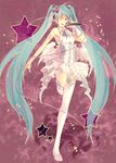  \m/ armpits bare_shoulders hatsune_miku headphones highres long_hair microphone one_eye_closed skirt smile solo star thighhighs twintails very_long_hair vocaloid wings yaichino zipper 
