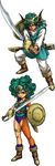  1boy 1girl chunsoft dragon_quest dragon_quest_iv enix female green_hair headband hero_(dq4) highres male official_art shield sword toriyama_akira weapon 