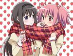  akemi_homura apollo_chocolate arm_up ayukko_(forest_village) black_hair blush box chocolate feeding food food_print fruit hair_ribbon hairband kaname_madoka long_hair mahou_shoujo_madoka_magica multiple_girls open_mouth pink_eyes pink_hair plaid plaid_scarf purple_eyes ribbon scarf school_uniform shared_scarf short_hair smile strawberry strawberry_print sweets valentine yuri 