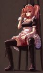  animal_ears bad_id bad_pixiv_id black_legwear boots brand_name_imitation breasts cat_ears collar eating food headdress inu_x_boku_ss large_breasts long_hair maid nukomasu pink_hair pocky red_eyes roromiya_karuta sitting solo thighhighs twintails wrist_cuffs 