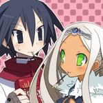  almaz_von_almadine_adamant black_hair disgaea disgaea_3 green_eyes lowres makai_senki_disgaea_3 pocky sapphire_rhodonite white_hair 