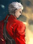  archer bad_id bad_pixiv_id dark_skin dark_skinned_male fate/stay_night fate_(series) grey_eyes jacket male_focus red_jacket solo sousitesekaiha white_hair 