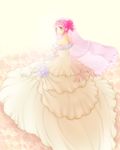  alternate_costume alternate_hairstyle bad_id bad_pixiv_id bare_shoulders braid chelsea_torn dress floral_background flower green_eyes highres looking_back pink_hair ponytail rose short_hair solo tales_of_(series) tales_of_destiny tiara veil wedding_dress white white_background white_dress white_flower white_rose yabuki_haru 