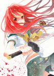  alastor_(shakugan_no_shana) bad_id bad_pixiv_id blood jewelry long_hair midriff moekon pendant red_eyes red_hair school_uniform serafuku shakugan_no_shana shana skirt sword tears thighhighs weapon 