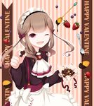  akaimo_satsuma apron bow brown_hair candy chocolate crossdressing crown dress english fang food fruit goma_(11zihisin) hair_bow long_hair maid maid_apron maid_headdress male male_focus open_mouth pink_eyes ribbon satsuma_(goma) skirt smile solo trap twintails valentine wink 