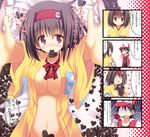  1girl 4koma akane_souichi black_hair breasts brown_eyes chocolate chocolate_heart cleavage comic erika_(pokemon) gym_leader headband heart heart_background japanese_clothes kimono large_breasts lying navel no_bra no_panties on_back open_clothes open_kimono pokemon pokemon_(game) pokemon_hgss pokemon_rgby reaching red_(pokemon) red_(pokemon_rgby) smile translated valentine 