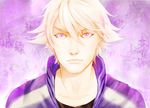  bad_id bad_pixiv_id blonde_hair ivan_karelin jacket letterman_jacket male_focus portrait purple_eyes purple_jacket realistic solo tiger_&amp;_bunny viibean 