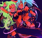  bad_id blue_hair breast_press breasts cleavage demon_girl demon_wings drawr fang glasses green_hair hira_(meteoric) horn kneesocks_(psg) medium_breasts midriff multiple_girls panty_&amp;_stocking_with_garterbelt red_skin scanty_(psg) siblings sisters wings 