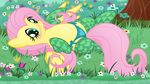  equine female feral fluttershy_(mlp) friendship_is_magic grass horse junglepony lake legwear looking_at_viewer mammal my_little_pony panties pegasus pony stockings underwear wings wood 