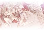  bare_shoulders barefoot bat_wings bed blonde_hair bloomers blue_hair camisole canopy_bed chemise crescent dutch_angle flandre_scarlet hat hat_ribbon holding_hands long_hair lying miyuki_ruria multiple_girls nightgown on_back patchouli_knowledge purple_hair red_eyes remilia_scarlet ribbon short_hair siblings sisters standing strap_slip touhou underwear underwear_only wings wrist_cuffs 