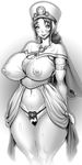  1girl bottomless breasts censored chinbotsu curvy dragon_quest elbow_gloves female gloves hat hips huge_breasts long_hair milf monochrome mound_of_venus navel nipples no_bra puffy_nipples pussy see-through simple_background solo standing thick_thighs thighs wide_hips 