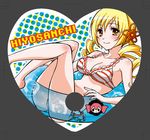  bikini blonde_hair breasts charlotte_(madoka_magica) cleavage drill_hair hair_ornament heart hiyosan innertube large_breasts mahou_shoujo_madoka_magica solo swimsuit tomoe_mami twin_drills twintails yellow_eyes 