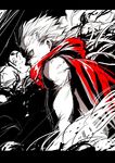  akira bad_id bad_pixiv_id banned_artist cape dust letterboxed male_focus monochrome muscle s_tanly shima_tetsuo solo spiked_hair spot_color 