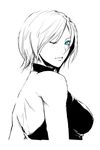  bad_id bad_pixiv_id banned_artist bare_shoulders blue_eyes blue_mary breasts face fatal_fury greyscale halter_top halterneck large_breasts lips monochrome one_eye_closed s_tanly short_hair solo spot_color the_king_of_fighters upper_body 