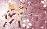  android arm_warmers blonde_hair bow clone crazypen dual_persona expressionless flower green_eyes hair_bow hair_ornament hair_ribbon hairclip holographic_interface holographic_monitor kagamine_rin kokoro_(vocaloid) leg_warmers multiple_girls open_mouth petals ribbon robot_joints short_hair shorts smile vocaloid wallpaper 