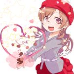  :d belt chocolate dress gloves hat heart itou_shiori jacket kurabayashi_aya mitsudomoe open_mouth skirt smile valentine 