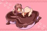  blush breasts brown_eyes chocolate chocolate_heart heart horns kawagoe_pochi long_hair nipple_slip nipples open_mouth original panties pink_hair pink_panties pink_tank_top small_breasts solo underwear valentine 