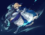  ahoge armor armored_dress artoria_pendragon_(all) blonde_hair dress excalibur fate/stay_night fate_(series) faulds gauntlets greaves green_eyes hair_ribbon invisible_air ribbon saber solo soramiti sword weapon 