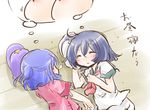  ahoge blue_hair breasts closed_eyes dreaming female_pervert hat hat_removed headwear_removed jiangshi kenoka medium_breasts miyako_yoshika multiple_girls murasa_minamitsu nose_bubble pervert sailor_hat short_hair sleeping star touhou translation_request 