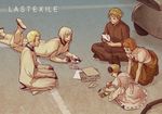  3boys alvis_hamilton blonde_hair brown_hair claus_valca crayon dio_eraclea jumpsuit kan_t last_exile lavie_head lucciola multiple_boys multiple_girls paper paper_airplane short_hair white_hair 