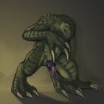  3_toes animal_genitalia claws digitigrade erection genital_slit green green_scales hindpaw horsecock hunter hunter_(resident_evil) looking_at_viewer male nude open_mouth paws penis reptile resident_evil saliva scalie slit solo standing teeth thick_penis thighs tojo_the_thief 