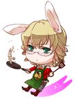  :&lt; animal_ears apron aya_(aibou1725) barnaby_brooks_jr blonde_hair boots bunny bunny_ears chibi cooking flipping_food food fried_rice frying_pan glasses kemonomimi_mode male_focus shadow solo spatula tiger_&amp;_bunny 