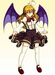  bad_id bad_pixiv_id bat_wings blonde_hair blush breasts hair_ribbon kurumi_(touhou) long_hair purple_wings ribbon shoes skirt small_breasts smile solo suspenders thighhighs touhou touhou_(pc-98) white_legwear wings yellow_eyes yoshida_tatsumi 