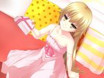  bad_id bad_pixiv_id blonde_hair highres ishibashi long_hair monogatari_(series) nisemonogatari oshino_shinobu solo strap_slip valentine yellow_eyes 