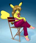  anthro chair cute female hair jade_the_pikachu mammal mouse nintendo pikachu pok&#233;mon pok&#233;morph pok&eacute;mon rodent solo video_games 