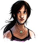  bare_shoulders brown_eyes brown_hair exmakina jewelry lara_croft lips long_hair necklace nose ponytail solo tomb_raider tomb_raider_(reboot) 