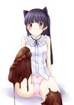  animal_ears aoi_usagi bad_id bad_pixiv_id black_hair blouse blush bow bow_panties cat_ears chocolate chocolate_on_foot feet gokou_ruri long_hair mole mole_under_eye no_pants ore_no_imouto_ga_konna_ni_kawaii_wake_ga_nai panties perspective pink_bow pink_panties pov_feet red_eyes shirt soles solo toes underwear white_shirt 