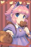  animal_ears annie_hastur blue_eyes blush candy cat_ears chocolate dakun fake_animal_ears food league_of_legends lollipop looking_at_viewer mouth_hold pink_hair short_hair solo striped striped_background valentine 