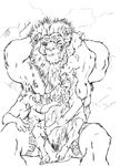  balls biceps big_muscles big_penis cock_worship cum feline furryrevolution gay group group_sex lion lying male mammal muscles on_back penis service sex size_difference 