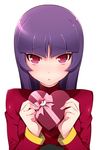  :o bow box embarrassed gift heart heart-shaped_box hizuki_akira holding holding_gift incoming_gift long_hair looking_at_viewer natsume_(pokemon) open_mouth poke_ball pokemon pokemon_(game) pokemon_rgby purple_hair red_eyes ribbon shy simple_background solo upper_body valentine white_background 