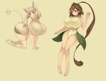  all_fours animal_ears arm_up bare_legs barefoot breasts brown_eyes brown_hair cat_ears cat_tail covered_nipples gen_1_pokemon gigantic_breasts hair_ornament hairclip hat leaf long_hair multiple_girls muneneko no_shoes persian personification pokemon ponytail sepia_background simple_background sleeveless standing tail thighhighs v_arms very_long_hair victreebel white_hair white_legwear 