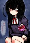  another bandaid black_hair blush box eyepatch heart-shaped_box misaki_mei rain roki_(hirokix) solo valentine 