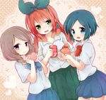  bad_id bad_pixiv_id blue_eyes blue_hair blue_skirt blush box braid doily dutch_angle gift gift_bag green_eyes green_skirt heart heart-shaped_box inazuma_eleven_(series) inazuma_eleven_go kofa_(ikyurima) long_hair multiple_girls open_mouth pleated_skirt raimon raimon_school_uniform ribbon school_uniform seto_midori short_hair skirt sleeves_rolled_up sorano_aoi twin_braids valentine yamana_akane 