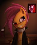  blood collar equine evil female feral friendship_is_magic heterochromia jacket jemylover knife mammal moonveil my_little_pony pegasus photo pikamena_(mlp) pillow pink_eyes pinkamena_(mlp) pinkie_pie_(mlp) red_eye red_eyes scar scootaloo_(mlp) smile solo wings 